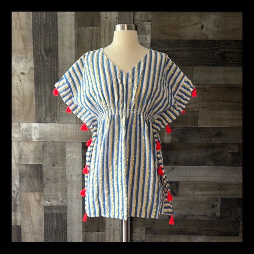 Cat & Jack swim coverup girls XLarge beach kaftan sparkly stripes tassels summer